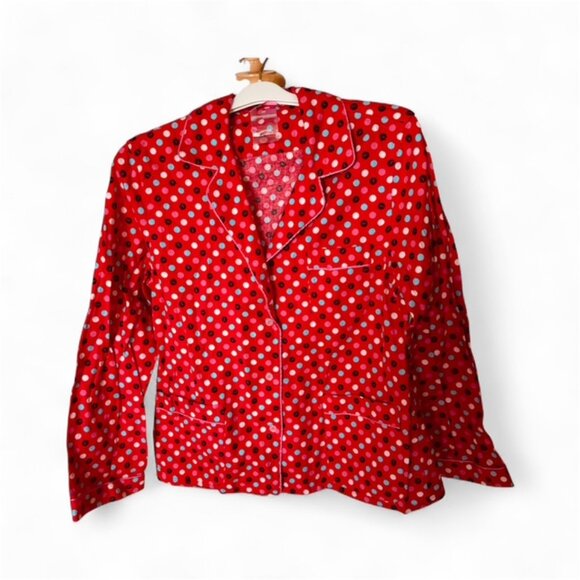 New Victoria's Secret PINK Flannel Pajama Top/Pant Set Red Polka Dot Large - Picture 1 of 6